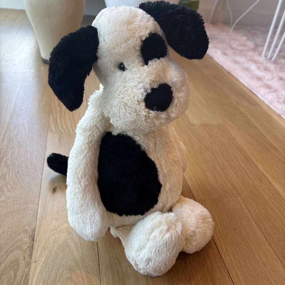 Jellycat London Bashful Puppy Black & Cream Big  Large Plush Spot Dog Toy